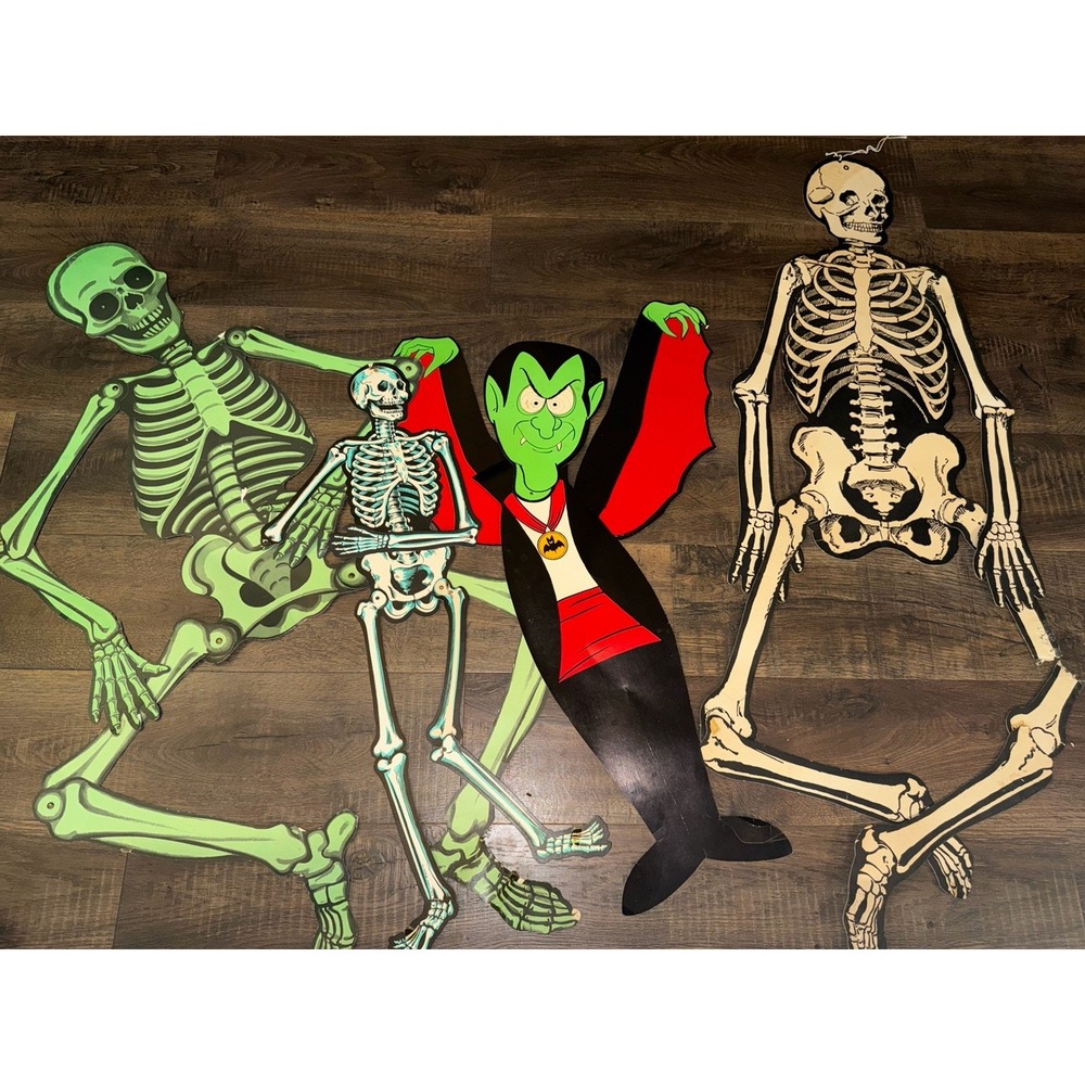 VTG Jointed Halloween Die Cut Skeletons Dracula Lot